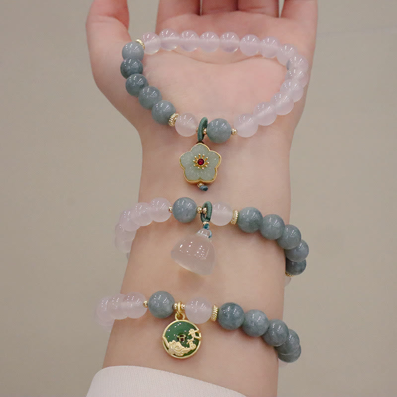 White Agate Jade Protection Bracelet 8mm with Lotus Peace Buckle