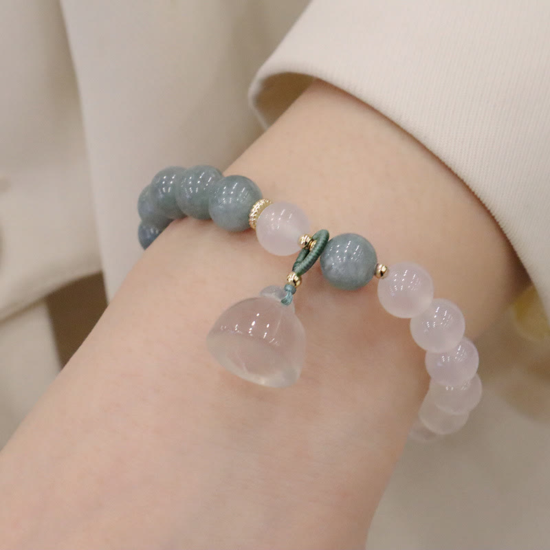 White Agate Jade Protection Bracelet 8mm with Lotus Peace Buckle