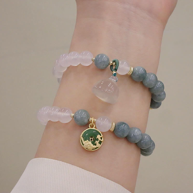 White Agate Jade Protection Bracelet 8mm with Lotus Peace Buckle