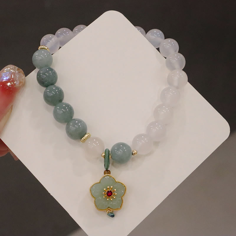 White Agate Jade Protection Bracelet 8mm with Lotus Peace Buckle