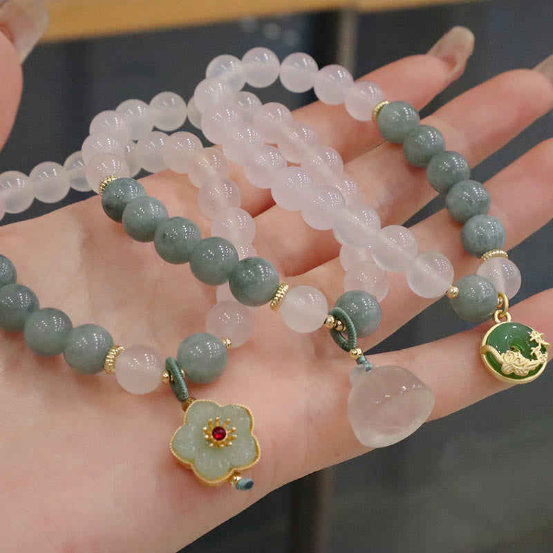 White Agate Jade Protection Bracelet 8mm with Lotus Peace Buckle