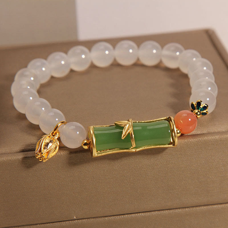 White Agate Jadeite Bamboo Positivity Bracelet 14-16cm
