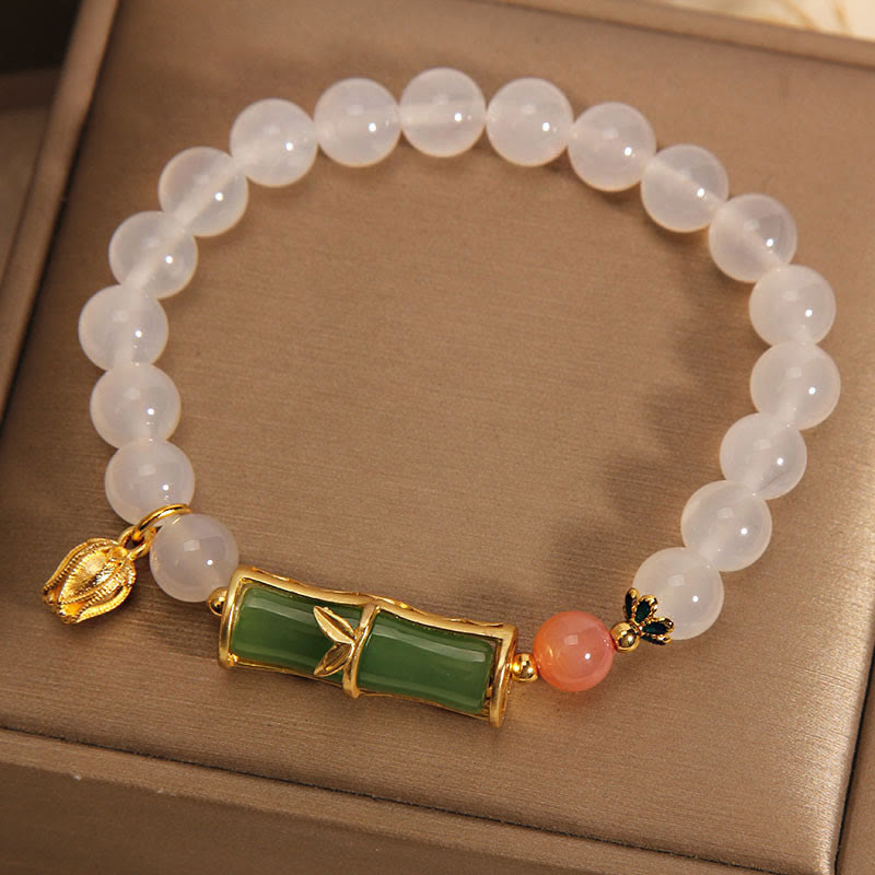 White Agate Jadeite Bamboo Positivity Bracelet 14-16cm