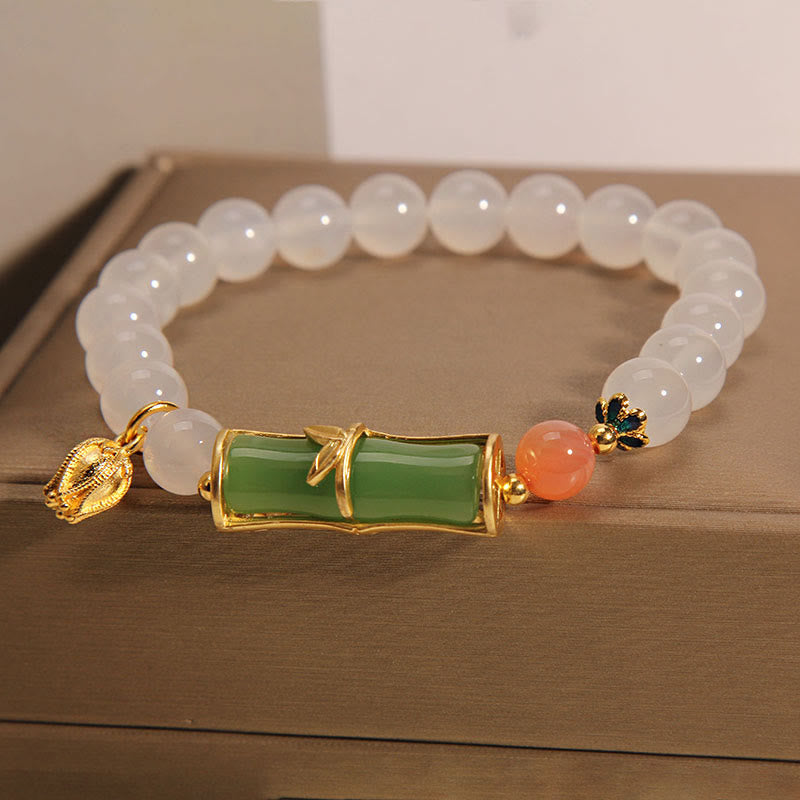 White Agate Jadeite Bamboo Positivity Bracelet 14-16cm