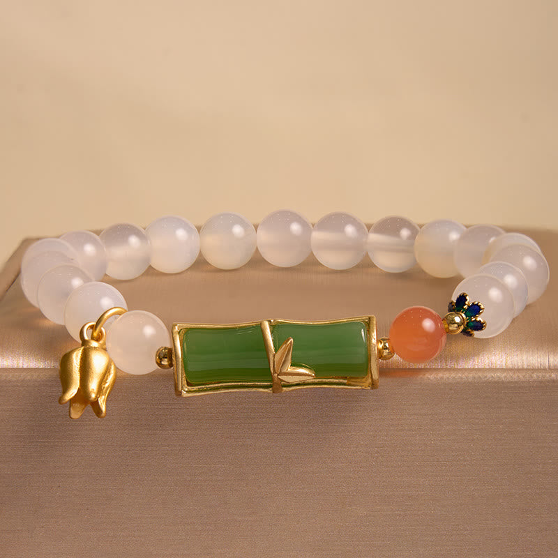 White Agate Jadeite Bamboo Positivity Bracelet 14-16cm
