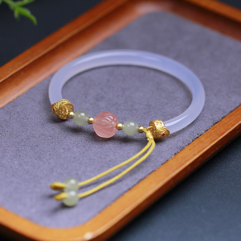 White Agate Lotus Hetian Jade Positive Lotus Bracelet