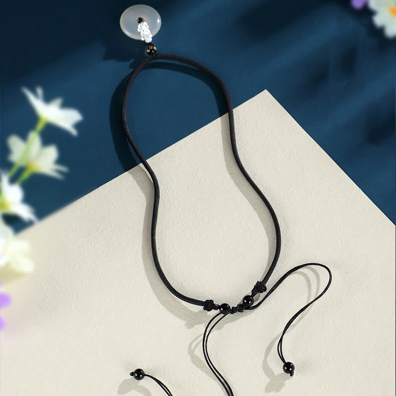 White Agate Peace Buckle Necklace with Pi Xiu Pendant