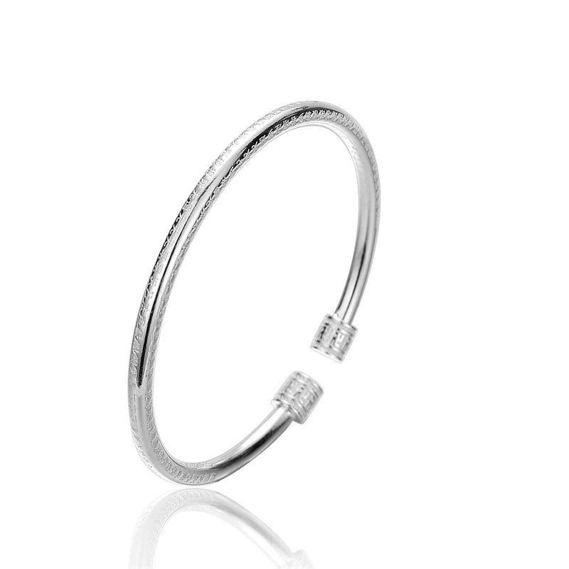 White Copper Swastika Pattern Buddha Bracelet for Luck & Balance