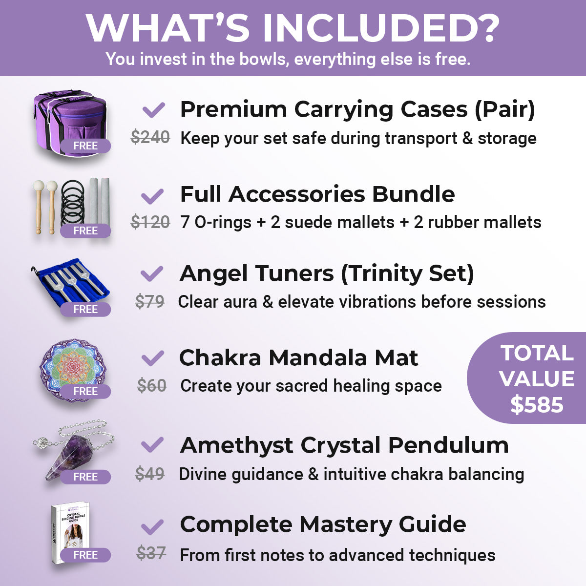 White Frosted Crystal Singing Bowl Set - 7 pcs - 6-16"