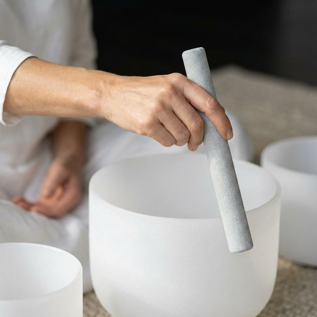 White Frosted Crystal Singing Bowl Set - 8 PCS 7-14 Inch
