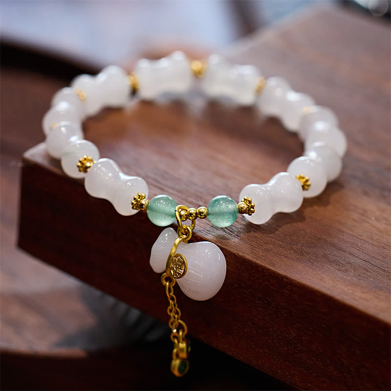 White Golden Silk Jade Bamboo Pattern Wealth Bracelet