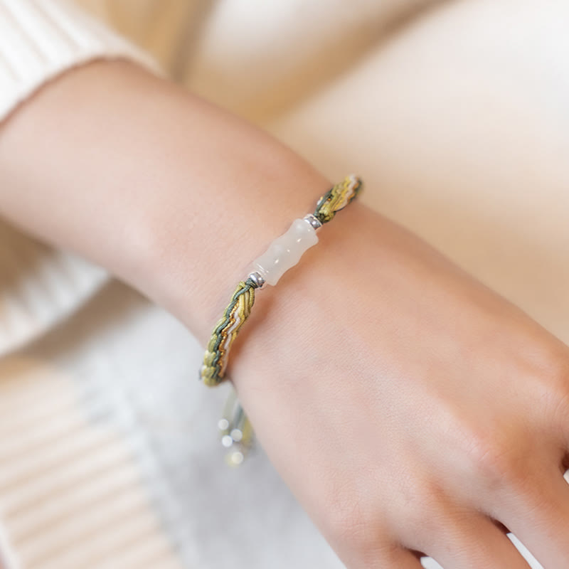 White Jade Bamboo Strength & Luck String Bracelet