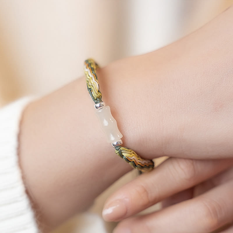 White Jade Bamboo Strength & Luck String Bracelet