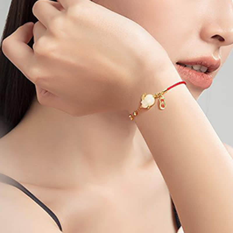 White Jade Bunny Zodiac Bracelet for Happiness & Protection