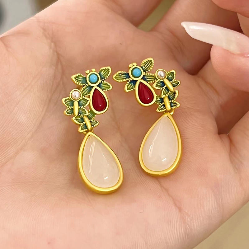 White Jade Butterfly Protection Drop Earrings 3.2cm