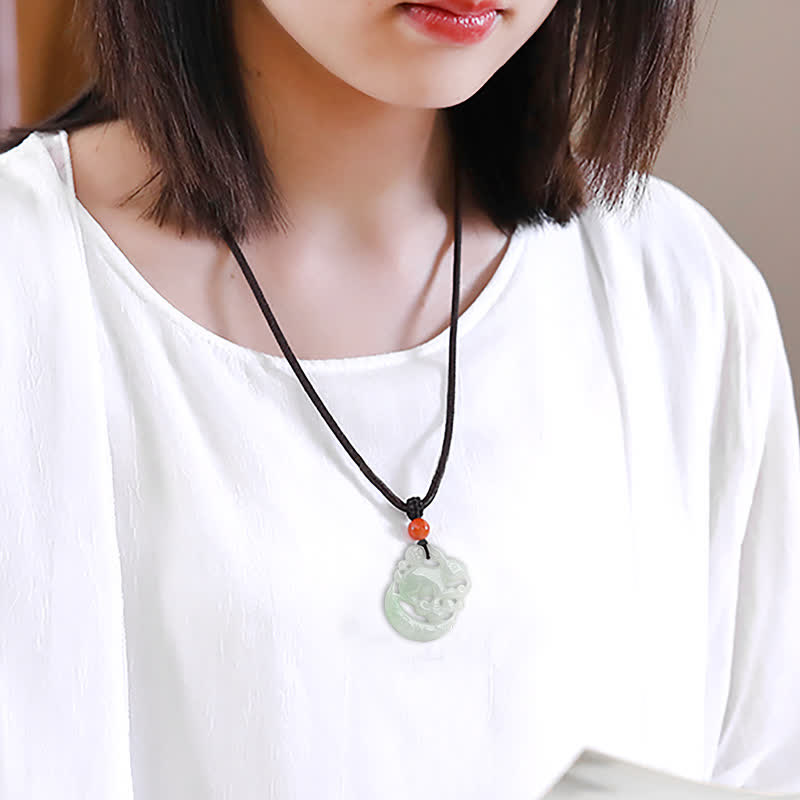 White Jade Crescent Moon Protection Pendant Necklace