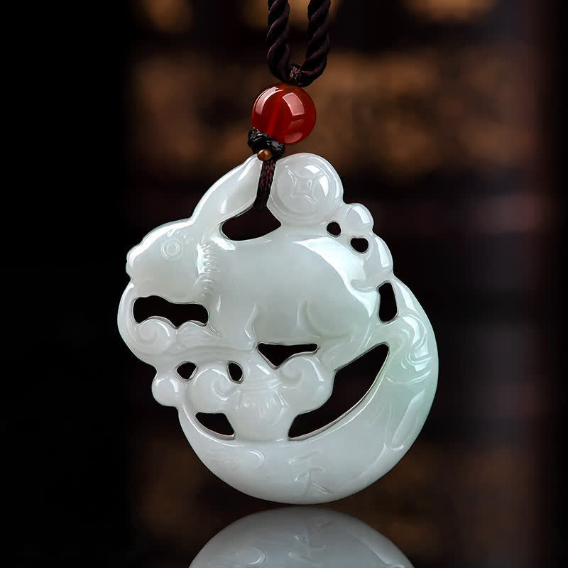 White Jade Crescent Moon Protection Pendant Necklace