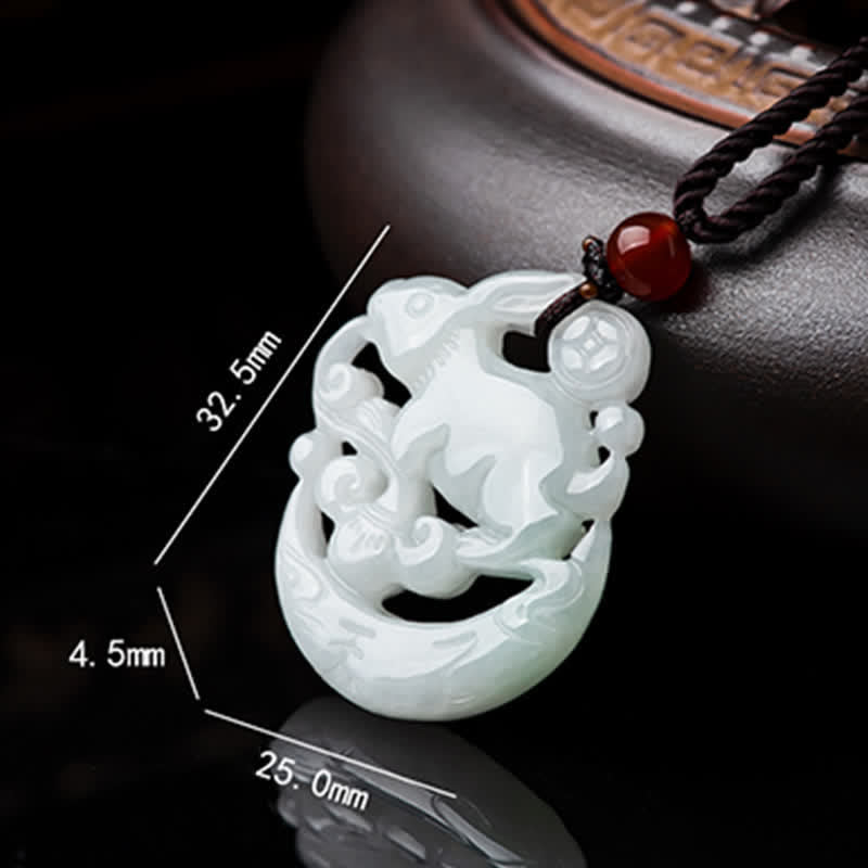 White Jade Crescent Moon Protection Pendant Necklace