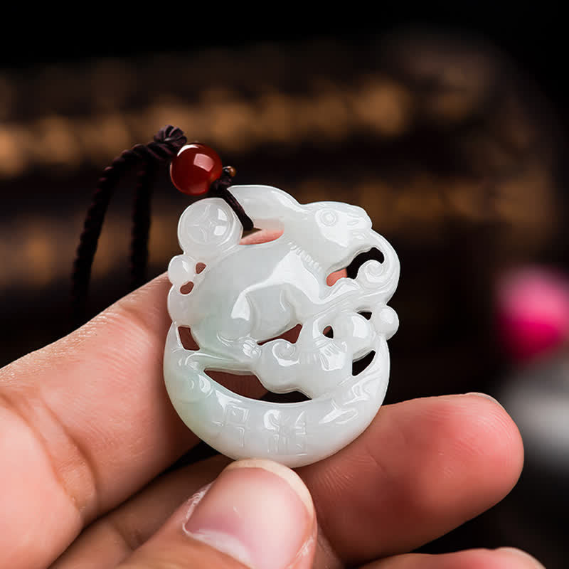 White Jade Crescent Moon Protection Pendant Necklace