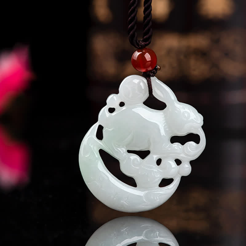 White Jade Crescent Moon Protection Pendant Necklace