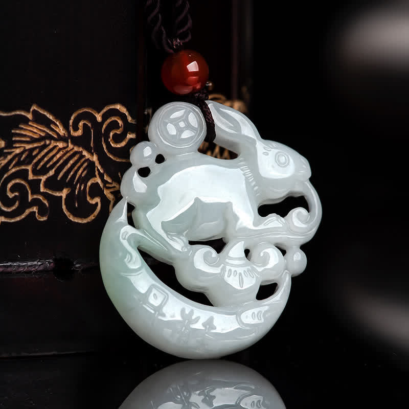 White Jade Crescent Moon Protection Pendant Necklace