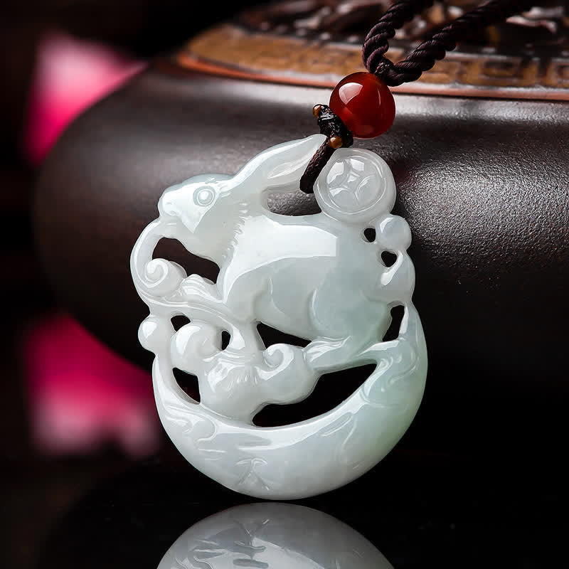 White Jade Crescent Moon Protection Pendant Necklace