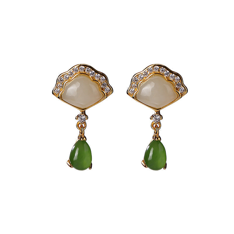 White Jade Cyan Jade Luck Drop Earrings 20mm Length