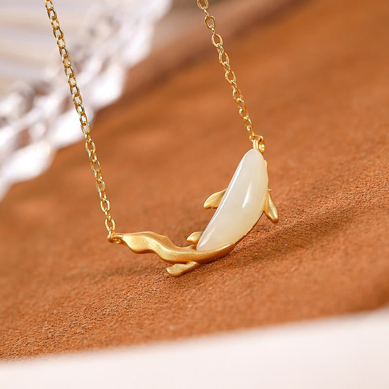 White Jade Dolphin Luck Necklace | 925 Sterling Silver