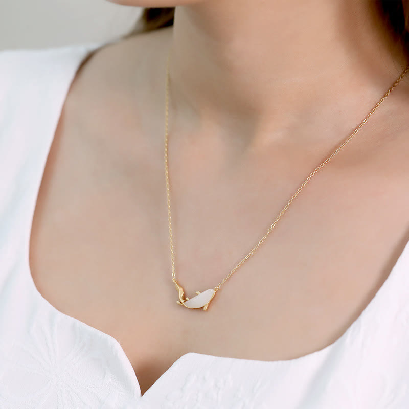 White Jade Dolphin Luck Necklace | 925 Sterling Silver