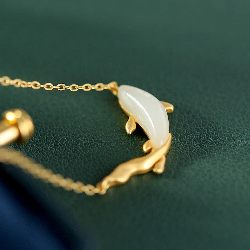 White Jade Dolphin Luck Necklace | 925 Sterling Silver