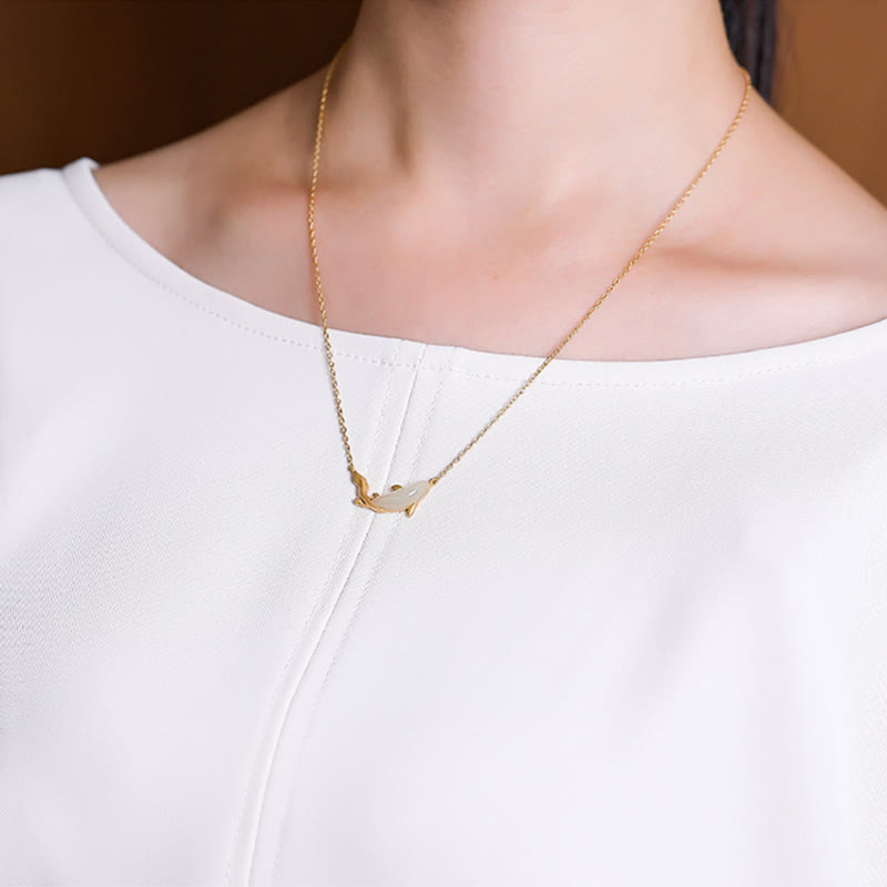 White Jade Dolphin Luck Necklace | 925 Sterling Silver