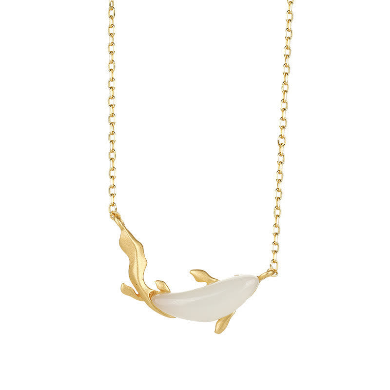 White Jade Dolphin Luck Necklace | 925 Sterling Silver