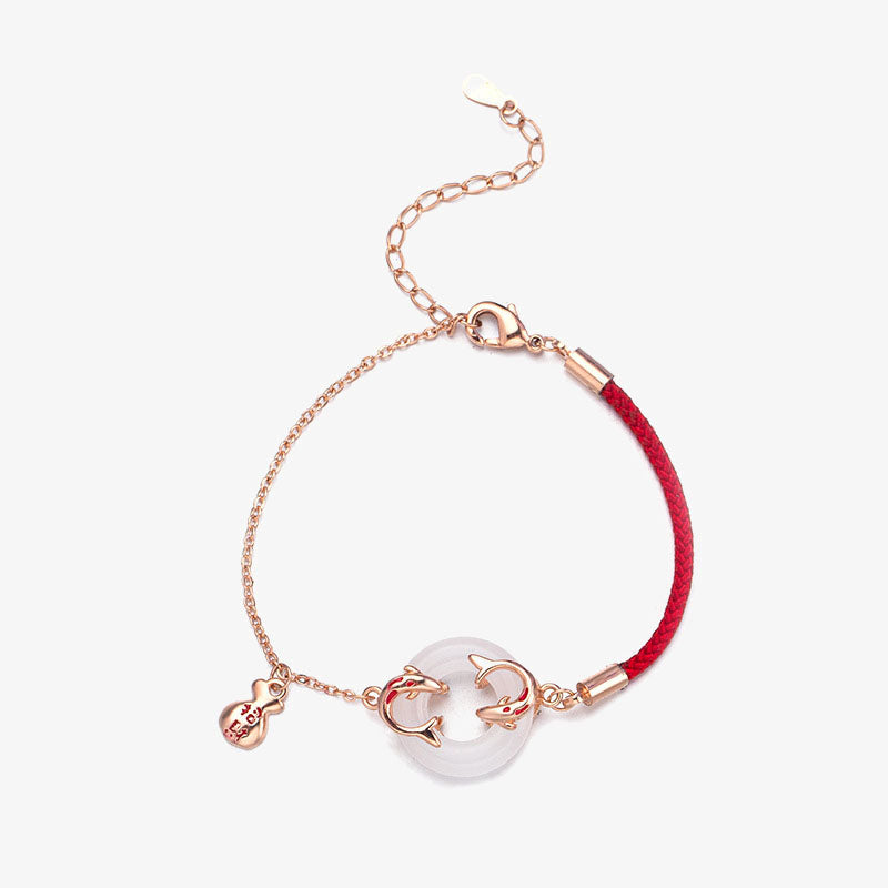 White Jade Double Koi Fish Peace Buckle Luck Bracelet