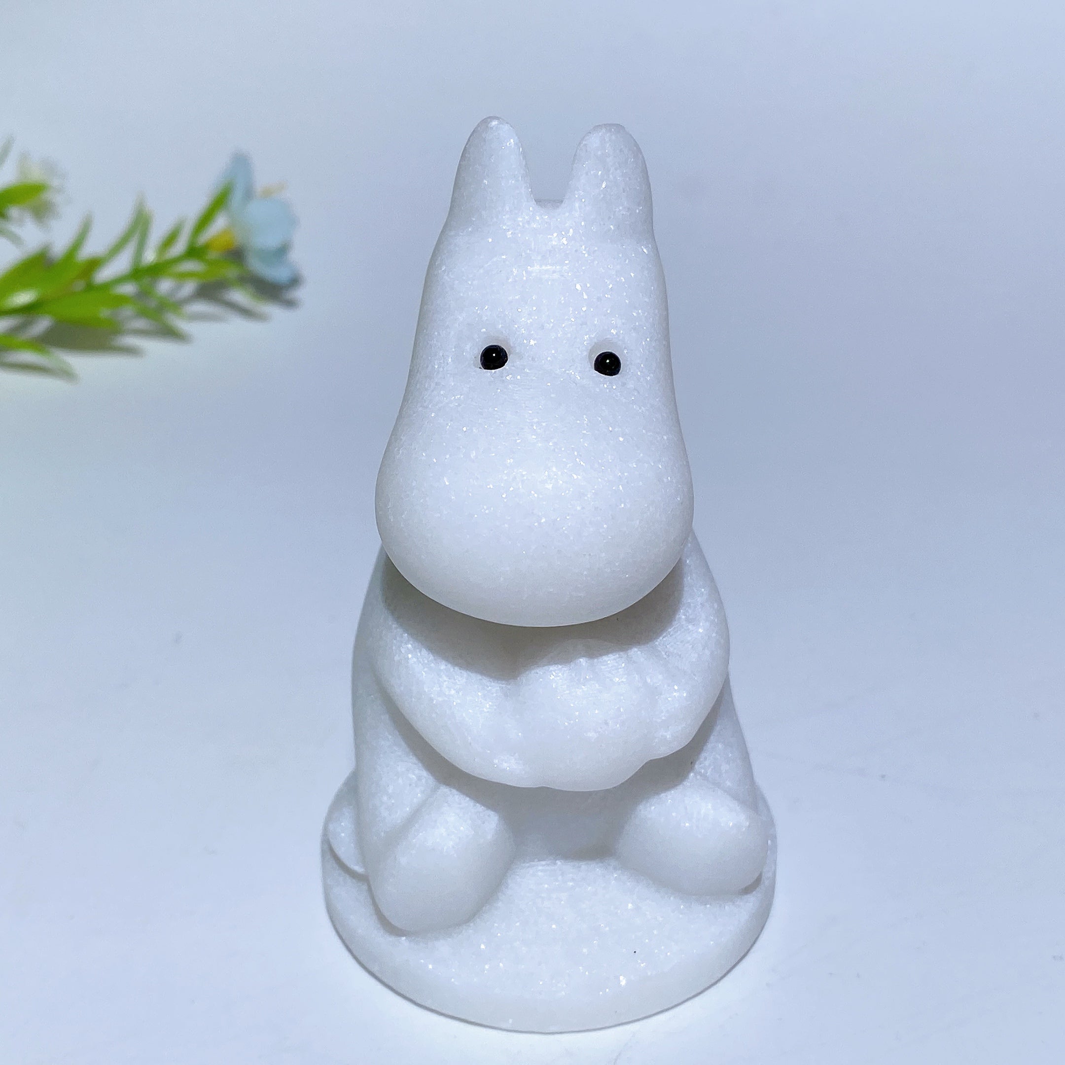 White Jade Hippo Family Crystal Figurines 3.1-3.8 Inch Healing