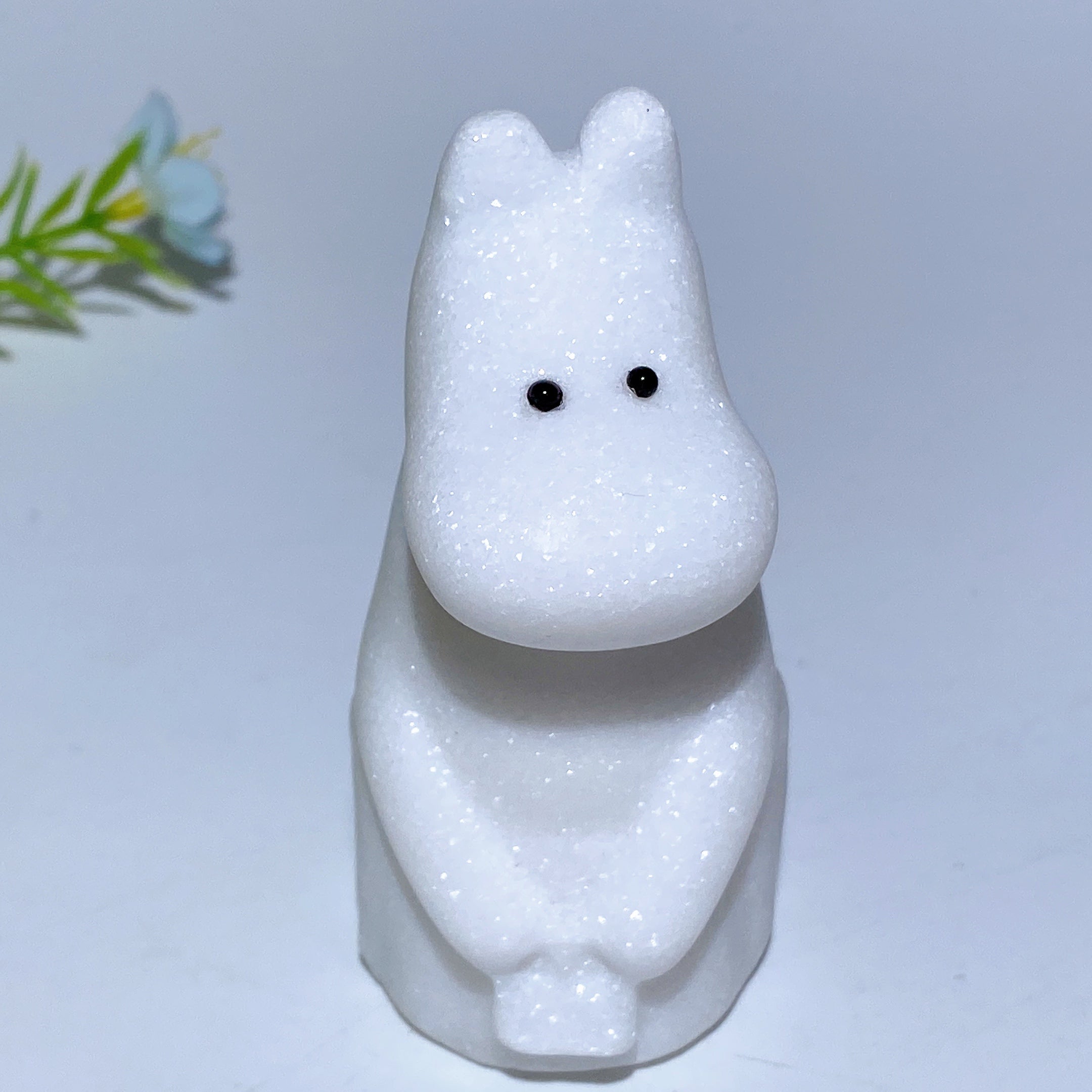 White Jade Hippo Family Crystal Figurines 3.1-3.8 Inch Healing