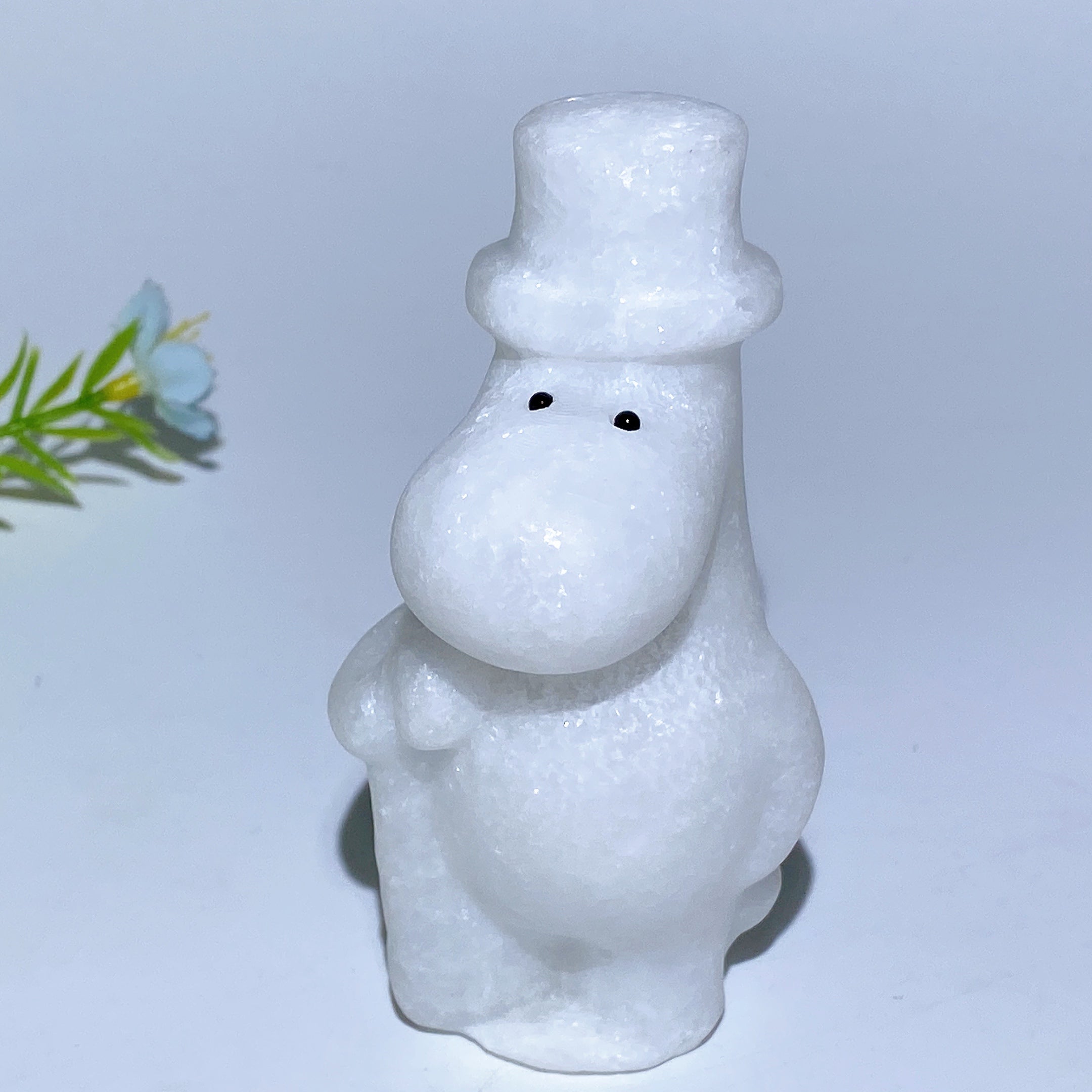 White Jade Hippo Family Crystal Figurines 3.1-3.8 Inch Healing