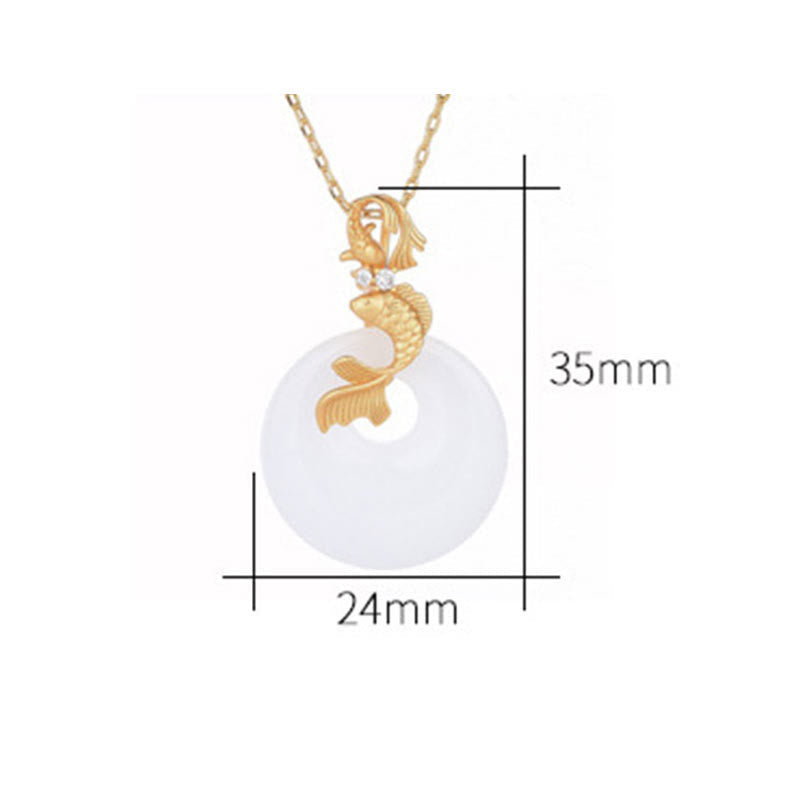 White Jade Koi Fish Necklace for Wealth & Prosperity