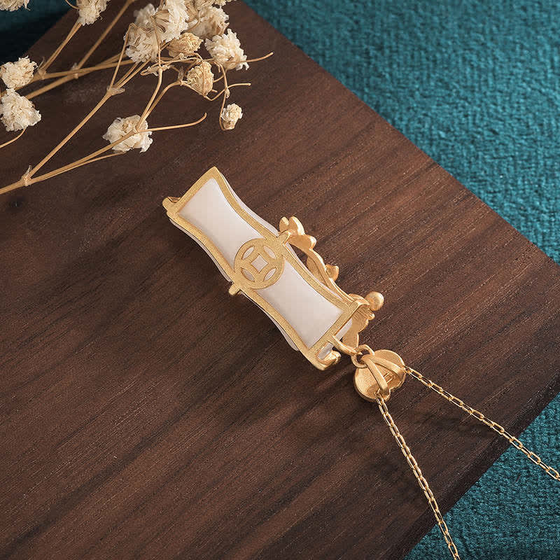 White Jade Lotus Pendant 45cm Protection Necklace