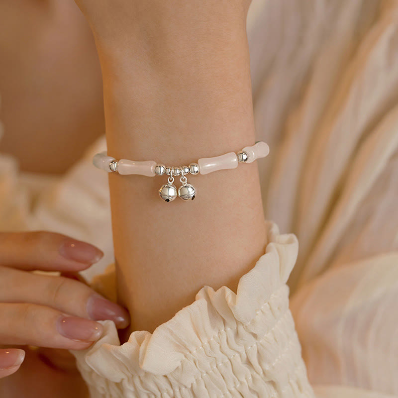 White Jade Luck & Happiness Bracelet with Bamboo Charm