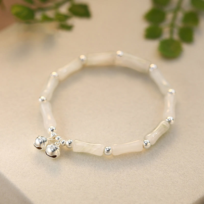 White Jade Luck & Happiness Bracelet with Bamboo Charm