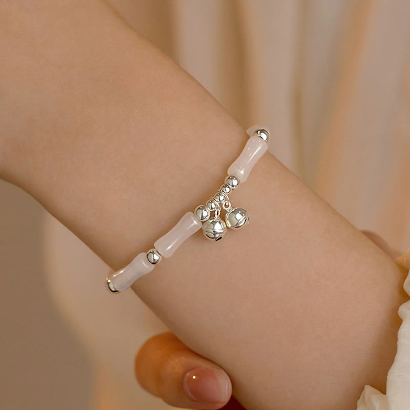 White Jade Luck & Happiness Bracelet with Bamboo Charm