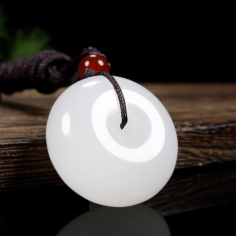 White Jade Peace Buckle Necklace 20mm Blessing Pendant