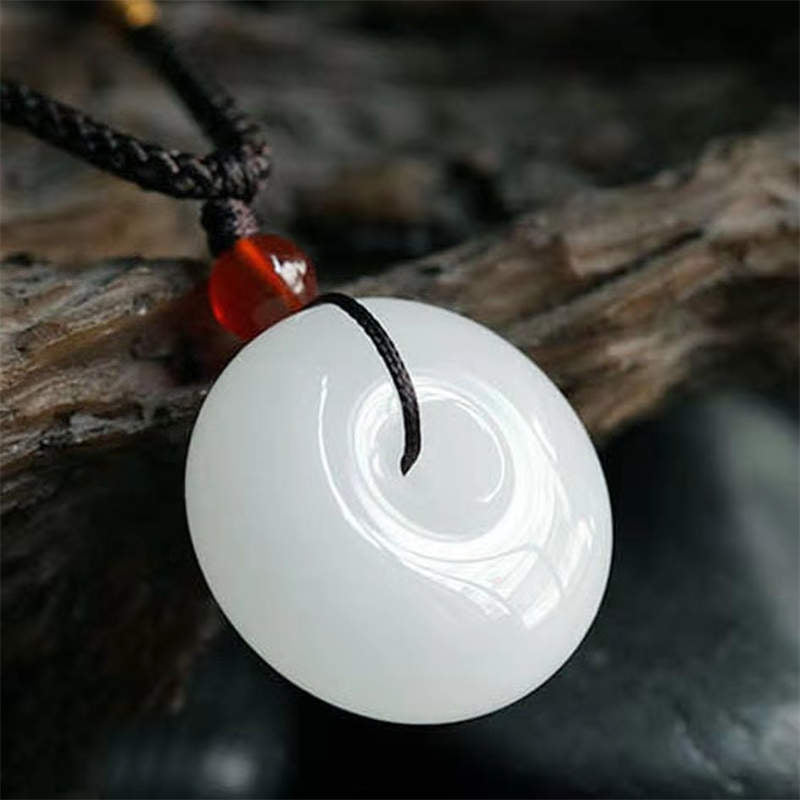 White Jade Peace Buckle Necklace 20mm Blessing Pendant