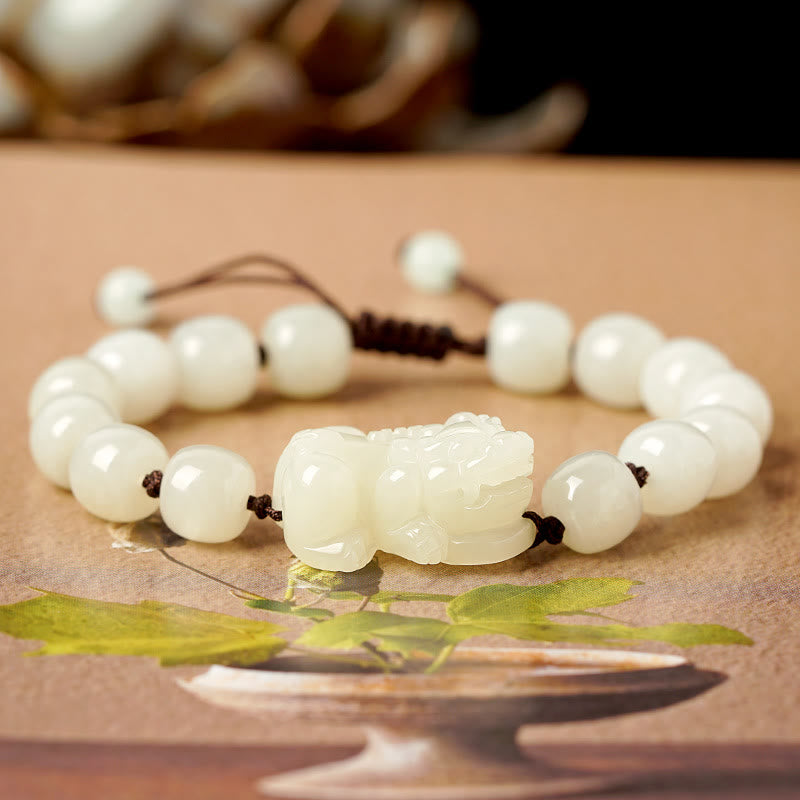 White Jade PiXiu Wealth Bracelet for Meditation & Luck