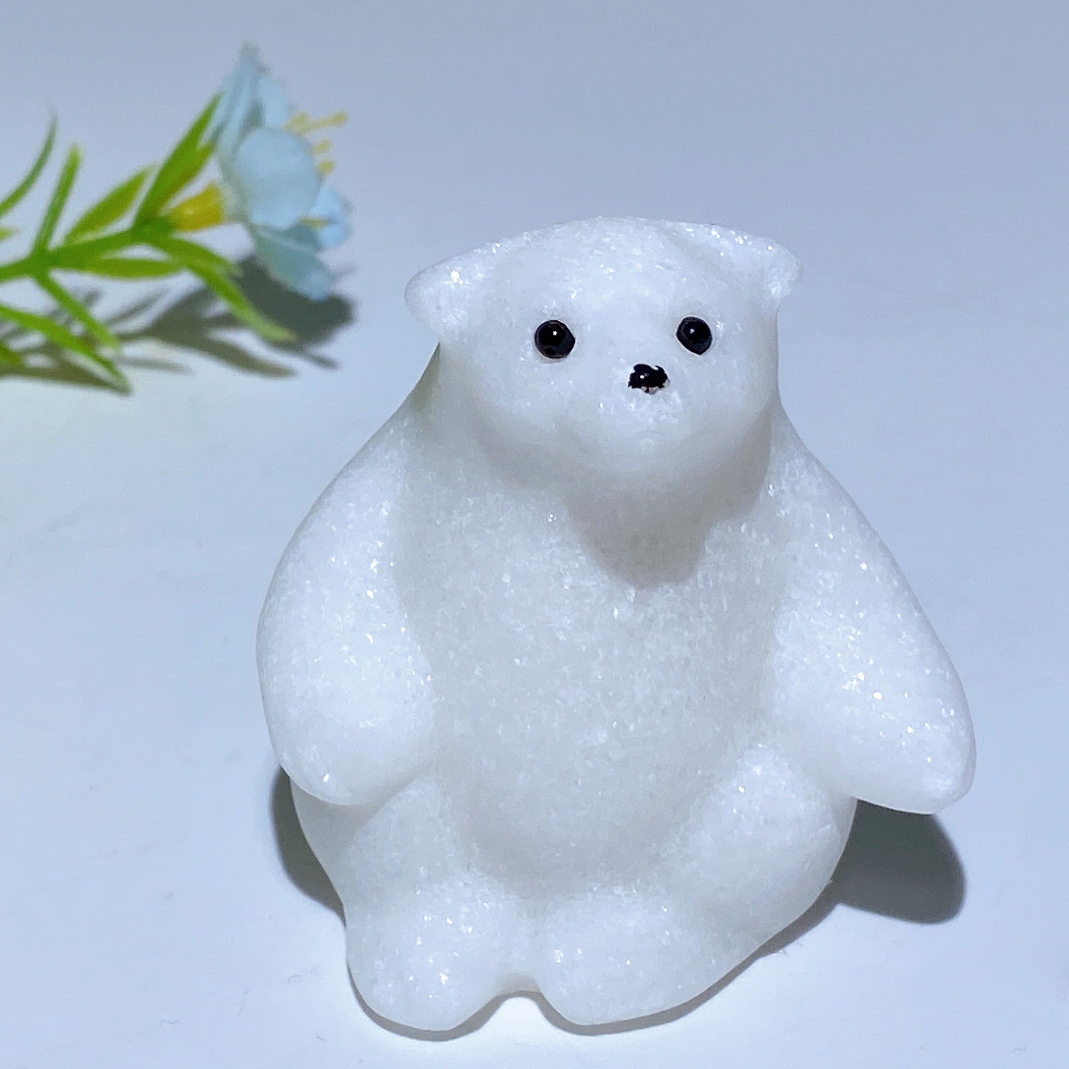 White Jade Polar Bear Crystal Carving 1.9-2.2 Inch Healing Figure