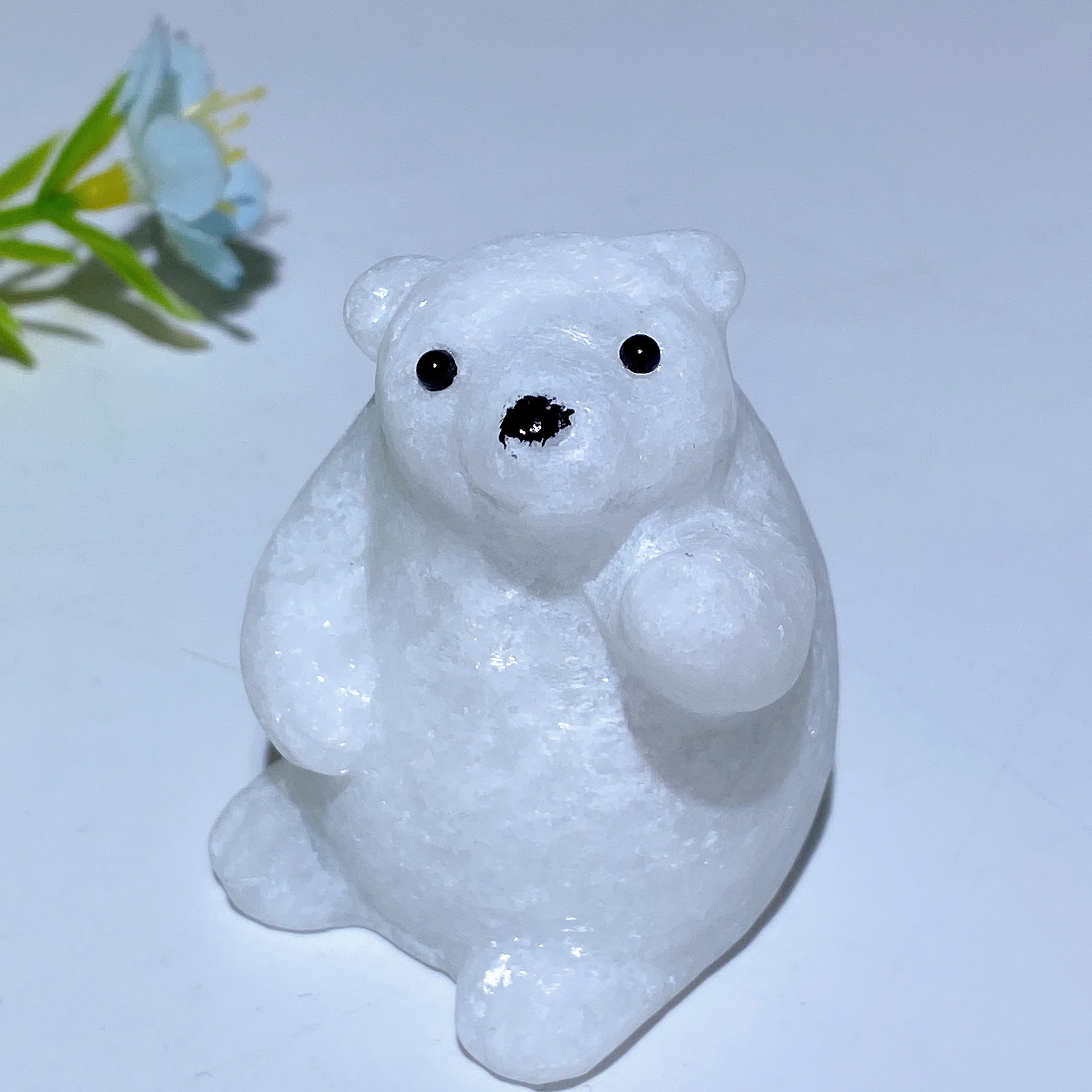 White Jade Polar Bear Crystal Carving 1.9-2.2 Inch Healing Figure