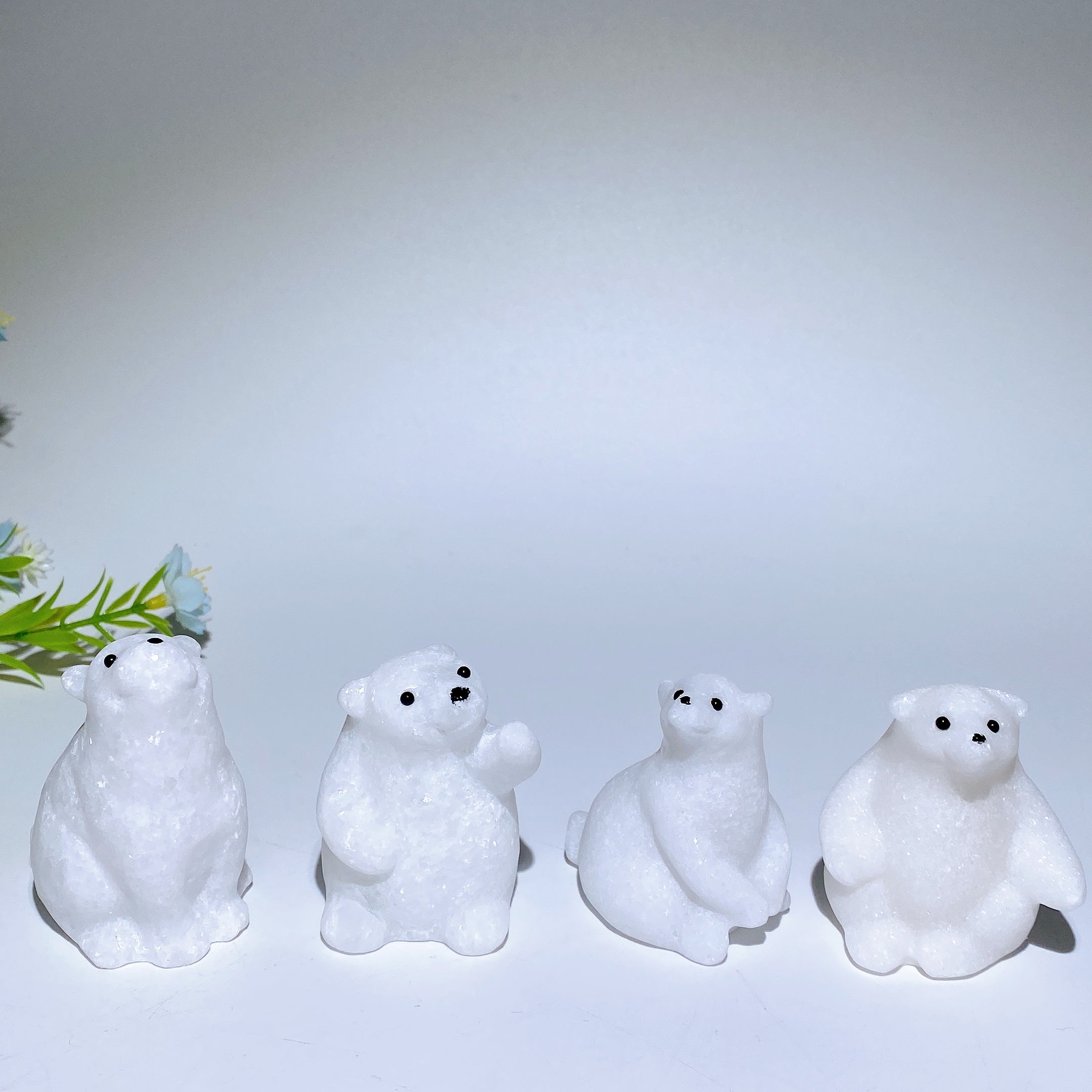 White Jade Polar Bear Crystal Carving 1.9-2.2 Inch Healing Figure