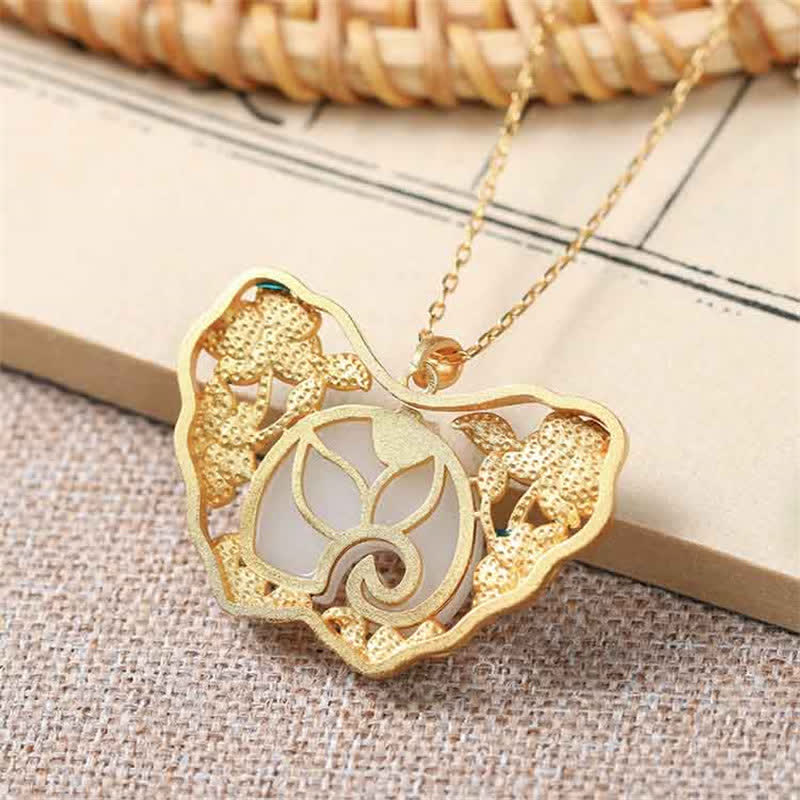 White Jade Success Necklace with Elephant Butterfly Lotus