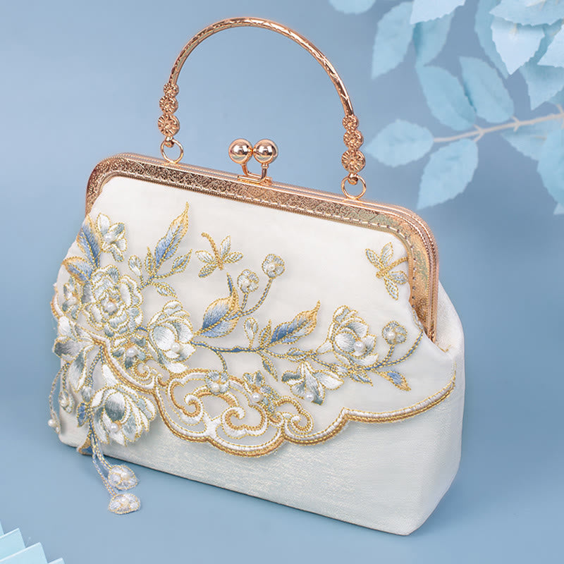 White Jasmine Embroidery Pearl Chain Bag | Spiritual Accessories