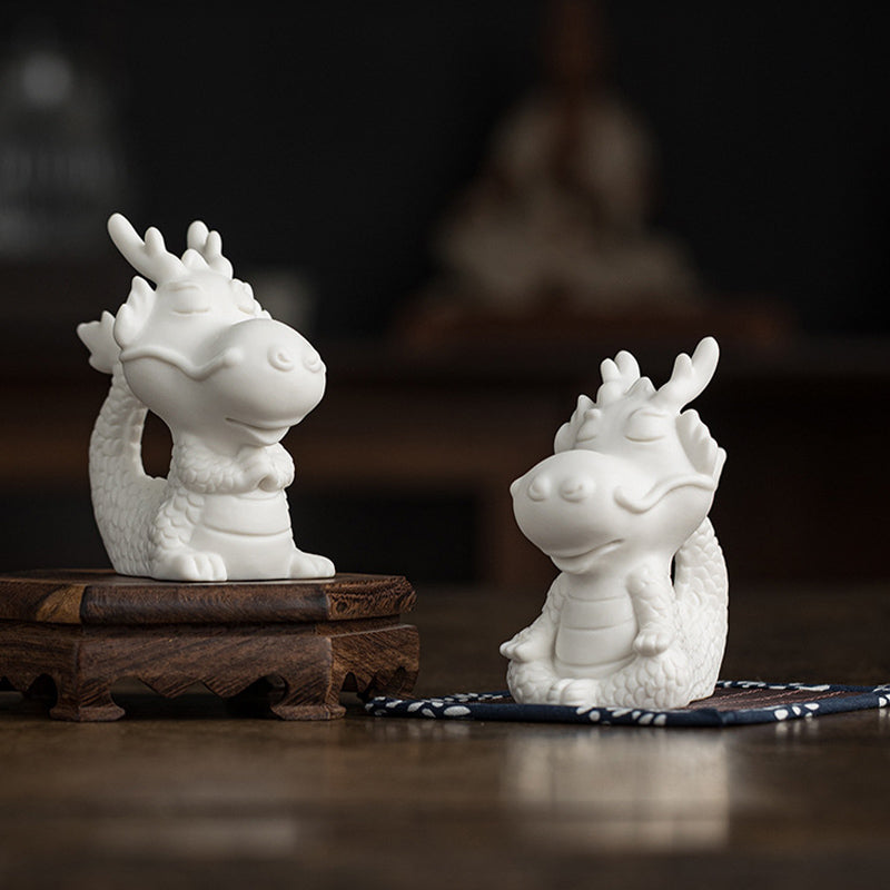 White Porcelain Chinese Dragon Statue | Feng Shui Charm